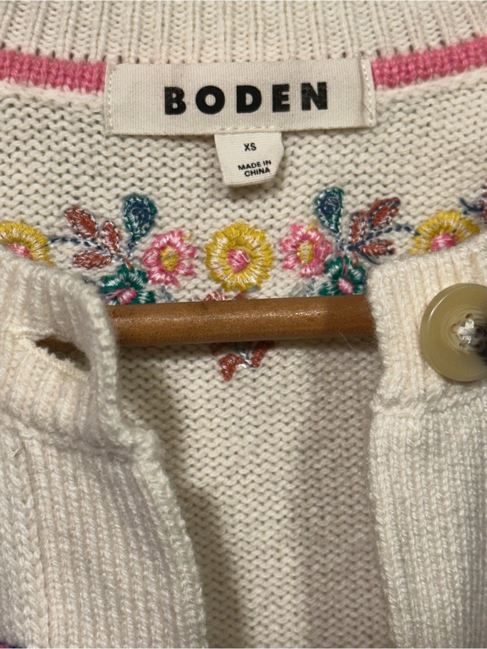 Boden Embroidered Peacock Cardigan Ivory Wool Alpaca Blend XS - Picture 6 of 6